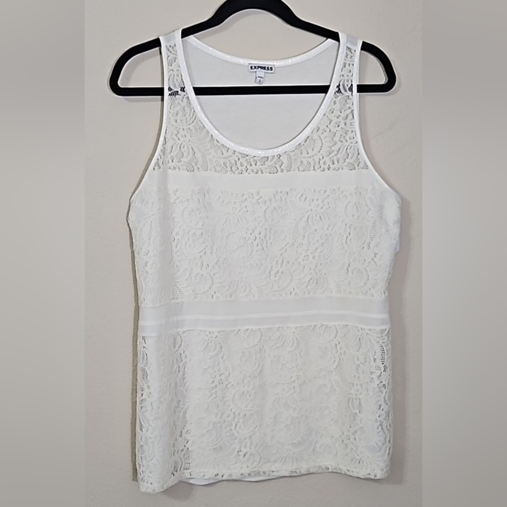 Express Off White Lace Sleeveless Top Size Large